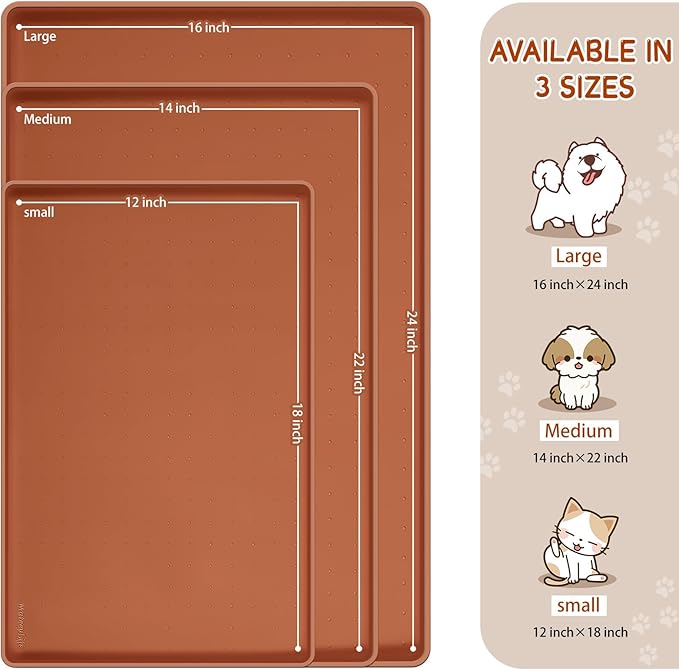 MateeyLife Silicone Cat & Dog Food Mat for Floors Waterproof, Anti-Slip Dog Bowl Mats for Food and Water, Pet Feeding Mats with Lip to Prevent Spills, Pet Placemat for Messy Drinkers to Protect Floors