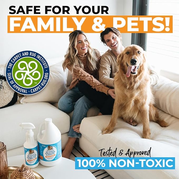 FurryFreshness Extra Strength Cat or Dog Pee Stain & Permanent Odor Remover + Smell Eliminator -Removes Stains from Pets & Kids Including Urine or Blood- Lifts Old Carpet Stains- (Gallon)