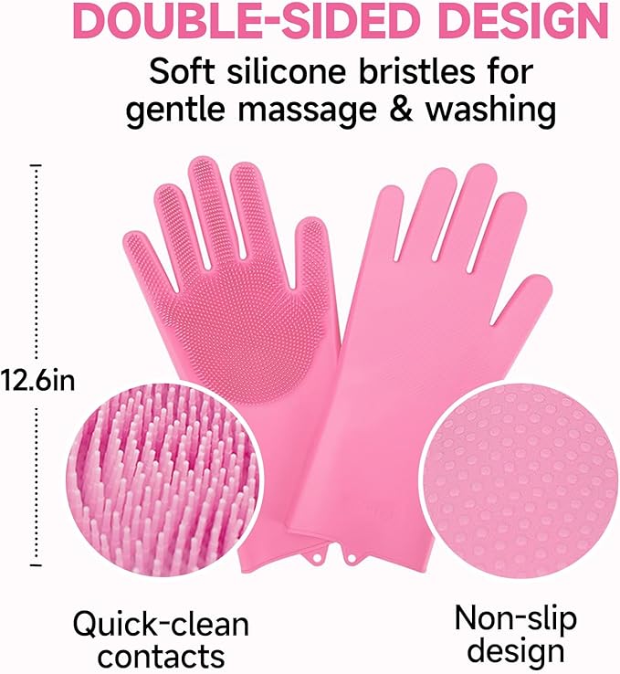 KUEIOX Dog Washing Gloves - Quick Drying Dog Towel,Cat Bath Grooming Gloves Brush with High-Density Teeth for Bathing Massaging，Absorbent Pet Bath Towel 30.3"x13.8" with Hand Pocket for Dog Cat Pink