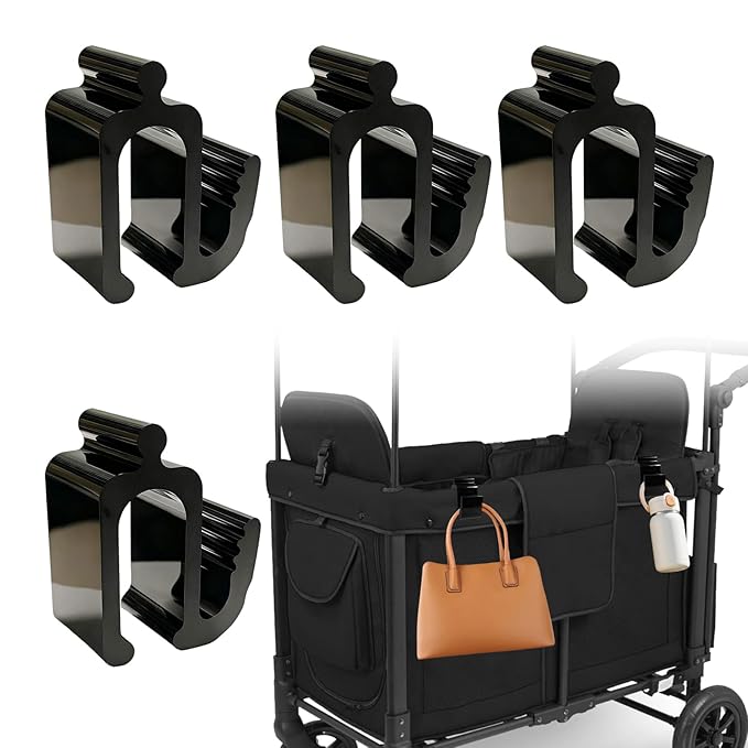 Universal Wagon Accessories, Upgraded Side Hooks with 30kg Load Capacity - Sturdy Stroller Hooks & Space-Saving Travel Organizer for All Stroller Wagon(4PCS)