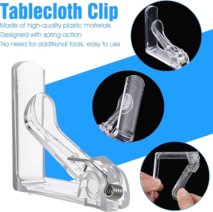 48pcs Tablecloth Clips Table Cloth Clips Picnic Clear Plastic Clip-Clamp Holder Table Tablecloth Clip Bulk for Outdoor,Wedding Picnic Tables Camping tablecloths Party Essentials