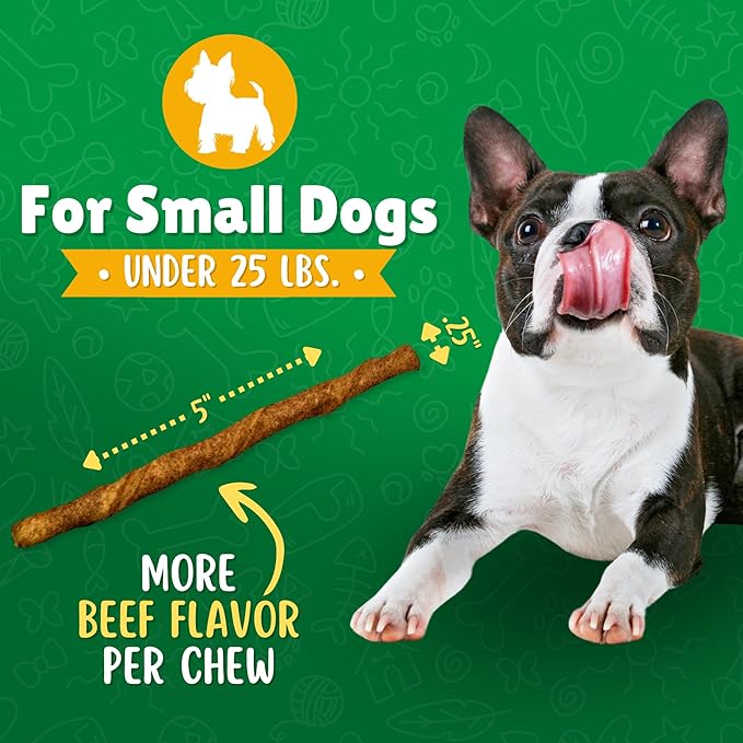 Beef Basted Rawhide Twist Sticks Dog Treats – 25ct. Premium Rawhide Chew Sticks – Long Lasting Beef Flavored Chews for Small Dogs Made in USA with Natural Beefhide