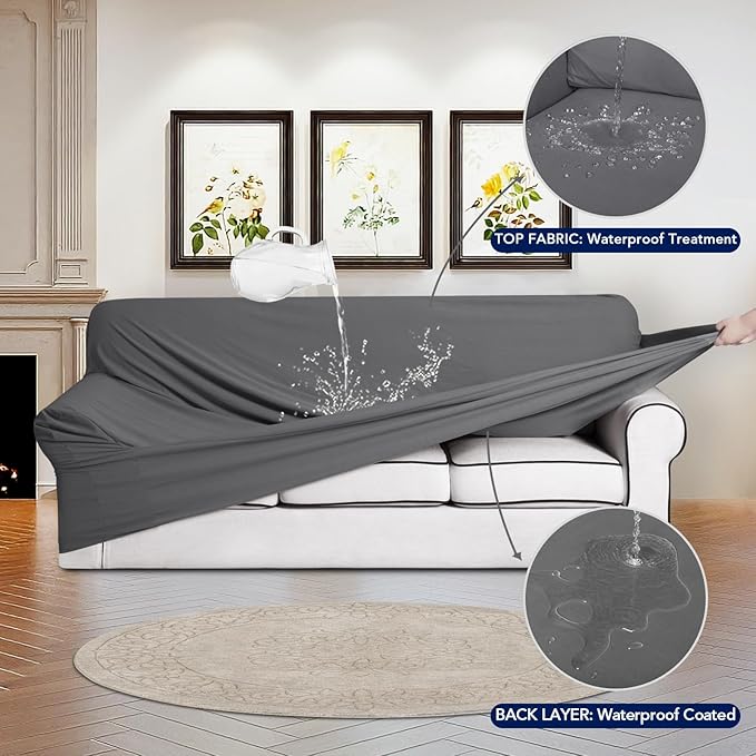 PureFit 100% Dual Waterproof Couch Cover Slipcovers for Couches and Sofas - Stretch Non Slip Fleece Sofa Covers Washable, Leakproof Furniture Protector for Kids, Pets, Dog (Loveseat, Gray)
