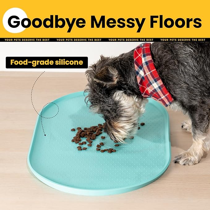 Silicone Dog Food Mat,1/2 Inch Raised Edges Waterproof Rubber Pet Feeding Mat for Dog and Cat, Anti-Slip Pet Bowl Mat,Dishwasher Safe(Turquoise,24"x16")