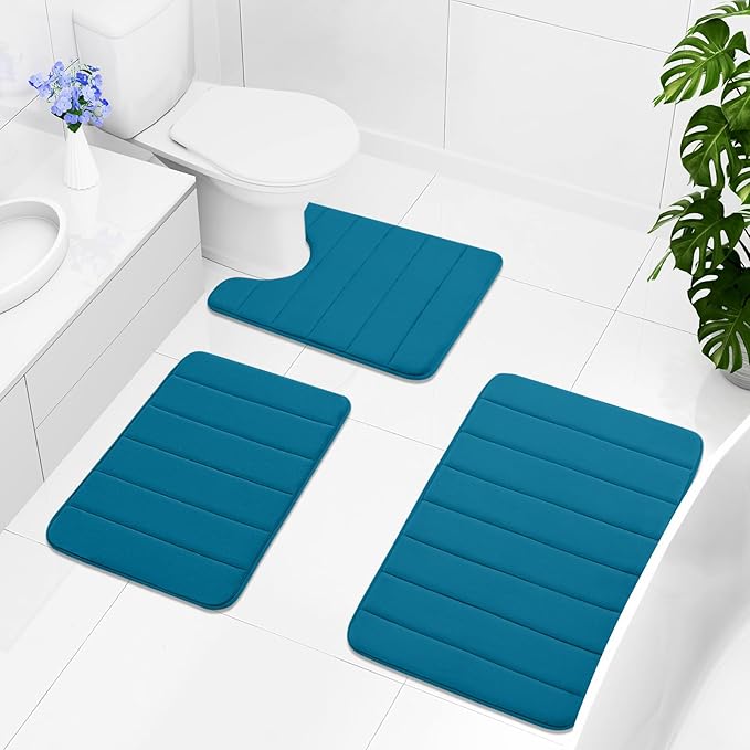 Buganda Memory Foam Bath Mat, 55" x 24", Ultra Soft and Non-Slip Bathroom Rugs, Water Absorbent and Machine Washable Bath Rug Runner for Bathroom, Shower, and Tub, Peacock Blue