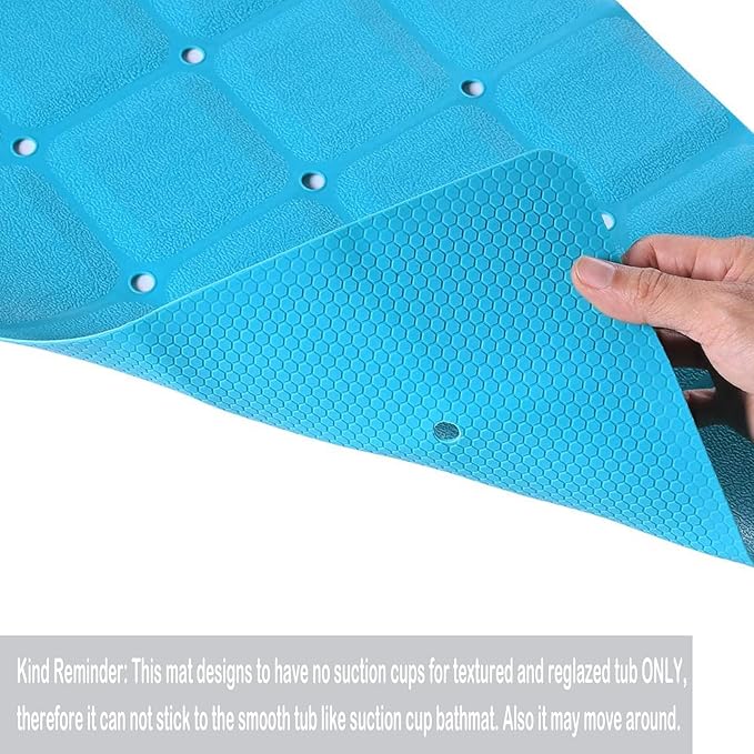 Foldable Non Slip Silicon Bath Mat Bathtub mat Shower mats no Suction Cups for Textured Tub and Reglazed Tub(Foldable-Blue, 28-inch x 14-inch)