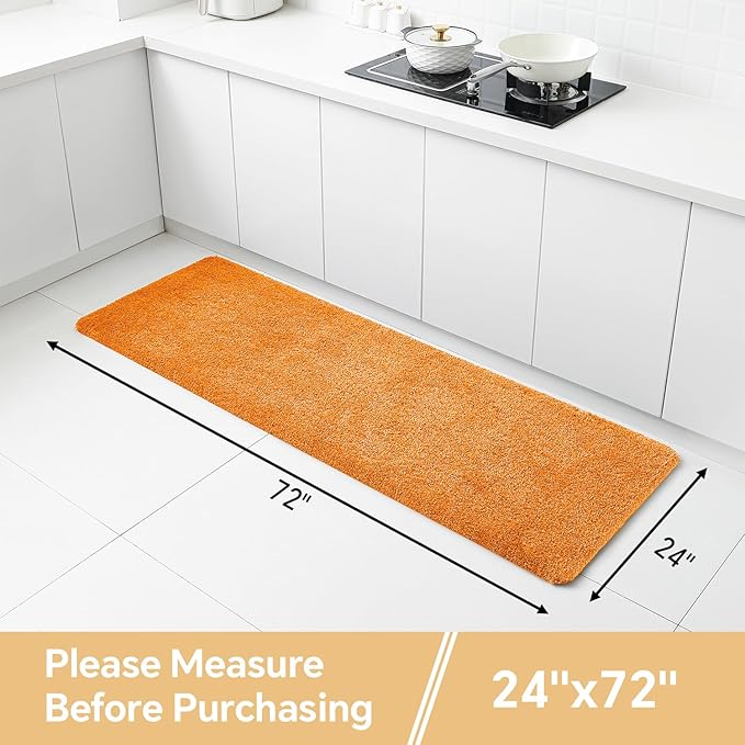 Orange Bathroom Rugs Runner 24"x72" - Extra Long Plush Bath Mat, Non Slip Absorbent Microfiber Floor Rug, Washable and Fluffy - Ideal for Bathroom, Kitchen or Pet Mat Use