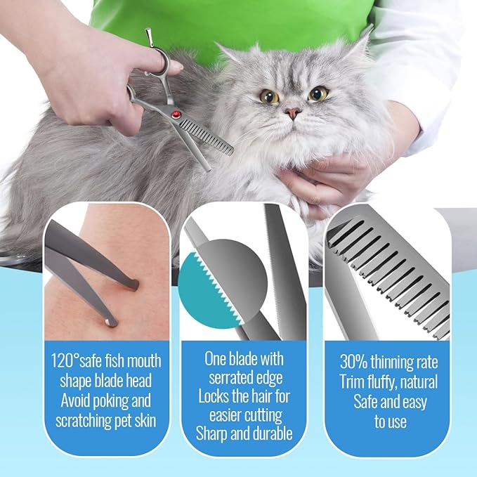 FOGOSP 4.5" Dog Grooming Scissors - 2pcs Curved Scissors & Thinning Shears for Small Dog, Cat Face & Paws - Japan 440C (2Kit)