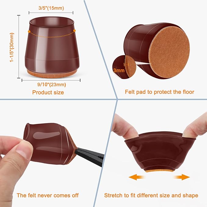36Pcs Brown Silicone Chair Leg Floor Protectors,Floor Protectors for Chairs,Rubber Chair Leg Protectors for Hardwood Floors,Chair Leg Caps Chair Leg Covers for Wooden Floors(Brown, XSmall)