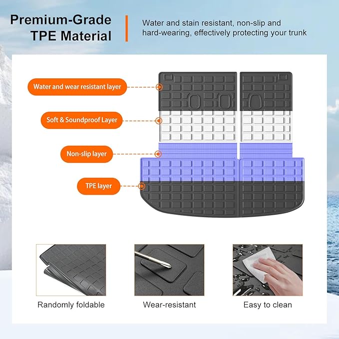 powoq Cargo Liner Compatible with 2020-2025 Hyundai Palisade Backrest Mat TPE Behind 3rd Row Replacement for 2020 2021 2022 2023 2024 2025 Hyundai Palisade Accessories (Trunk Mat with Backrest Mat)