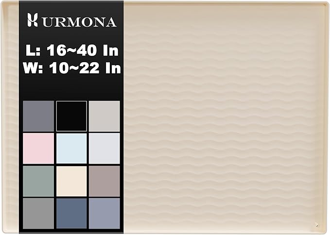URMONA 34'' x 22'' Waterproof Silicone Under Sink Mat Cabinet and Counter Protector, Shelf Liner for Kitchen and Bathroom, Storage and Organizers, Litter Mat, Pet Cat Puppy Essentials（Light Cream）