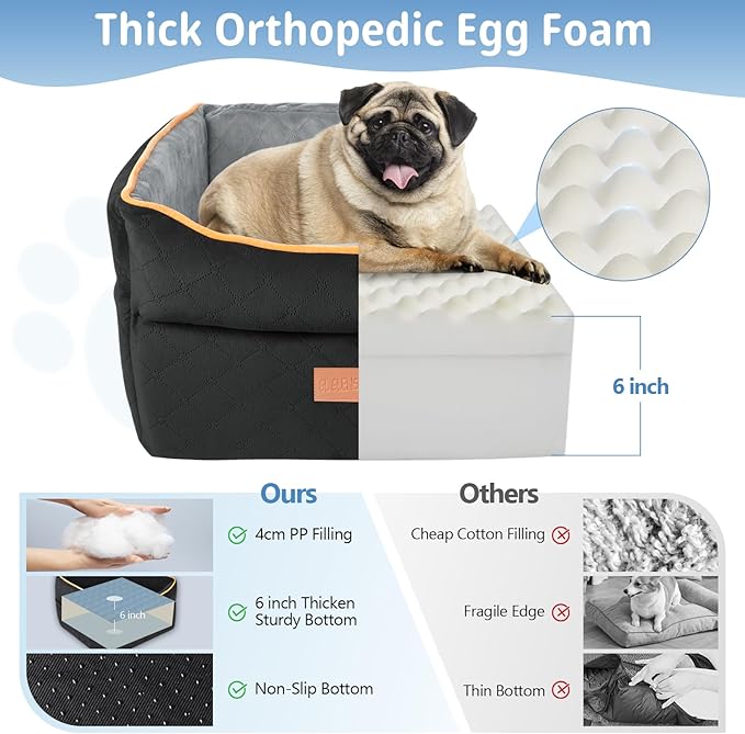 GL GLENSLAVE Dog Car Seat for Small Medium Dogs, Memory Foam Dog Booster Car Seat for Pets Under 35 lbs, Anti-Slip Pet Carseat with 2 Adjustable Leashes, Elevated Dog Travel Bed with Storage Pockets