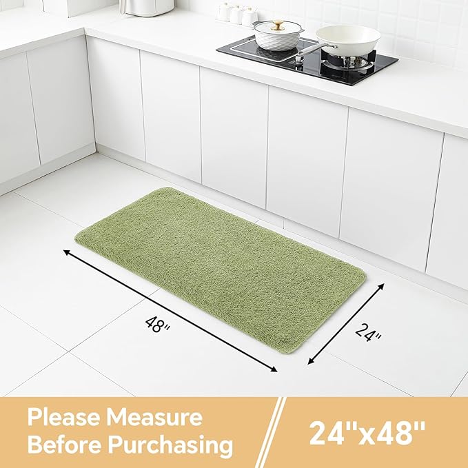 Olive Green Bathroom Rugs 24"x48" – Long Plush Non-Slip Bath Mat, Absorbent & Washable Microfiber Runner Rug – Perfect for Tub, Sink, or Washroom