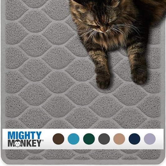 MIGHTY MONKEY Waterproof BPA Free Cat Litter Box Trapping Mat, Easy Clean Floors, Textured Backing, Soft on Sensitive Kitty Paws, Cats Accessories, Less Waste, Stays in Place, 24x17, Slate Gray