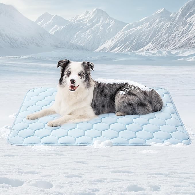 EHEYCIGA Cooling Mat for Dogs(Q-Max>0.53), Washable Dog Cooling Mat, Portable Kennel Cooling Pet Pad for Summer, Non-Slip Summer Crate Pad for Large Dog, Blue, 44x32