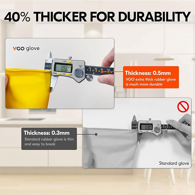 Vgo... 1-Pair Reusable Household Gloves, Rubber Dishwashing gloves, Extra Thickness, Long Sleeves, Kitchen Cleaning, Working, Painting, Gardening, Pet Care (Size M, Yellow, HH4601)