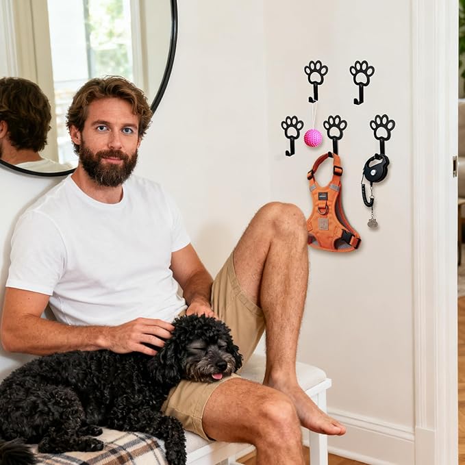8PC Dog Leash Hooks for Wall Cute Metal Cat Leash Holder Wall Mounted Key Hooks Pet Accessory Holder for Entryway Hallway Kitchen Office, Pet Themed Gifts, Great Gift for Dog and Cat Lovers