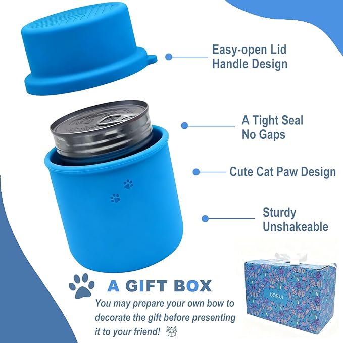 Original Canned Dog Food Storage Container | Silicone Can Cover Pet Food Sealer | BPA Free, Airtight, Dishwasher & Freezer Safe (2 Pcs Blue)
