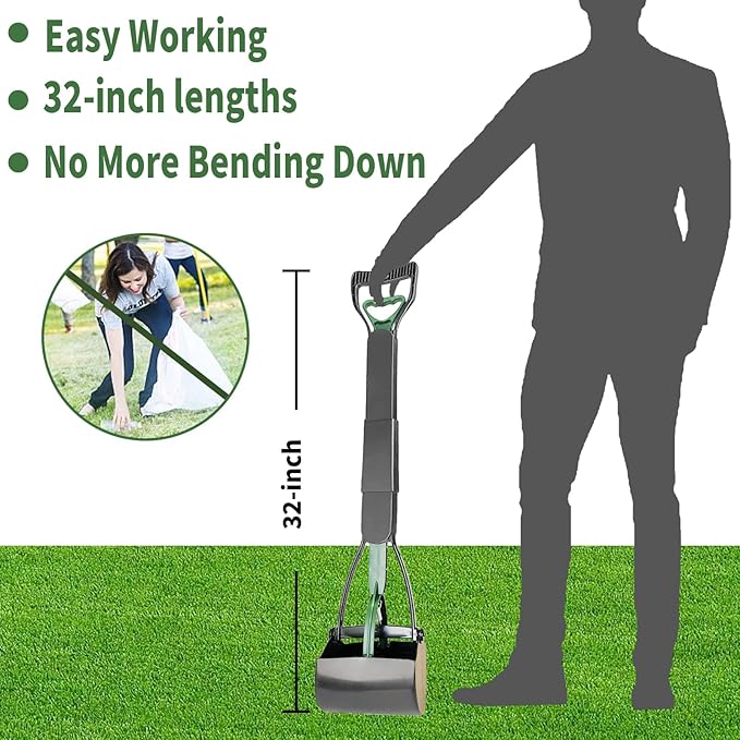 2-Pack Pooper Scooper for Large Small Dogs Heavy Duty, 32" Long Handle Poop Scoop for Yard, Grass, Gravel, Dog Poop Grabber with High Strength Material and Durable Spring