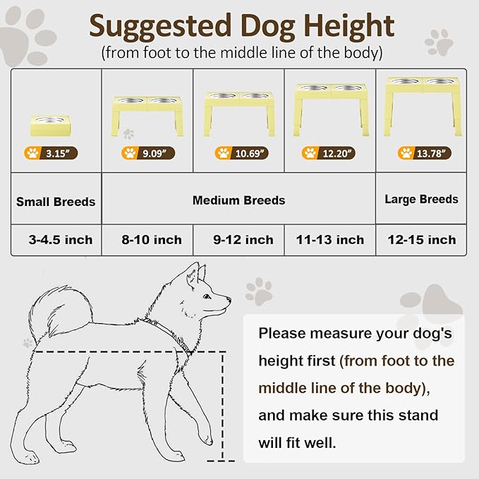 XIAZ Elevated Dog Bowls Large Breed Raised Dogs Bowl Stand Large/Medium Sized Dog Stainless Steel Food Water Bowl Stands 5 Heights Adjustable 9/11/12/15in Pet Feeder Dish Station