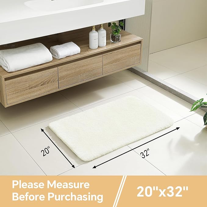 Cream Bathroom Rugs 20"x32" - Soft Plush Bath Mat, Non Slip Absorbent Microfiber Bathroom Rug, Machine Washable Floor Mat - Perfect for Vanity, Sink or Bathtub Area