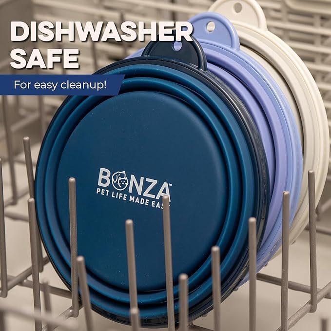 Bonza Collapsible Dog Bowls - 2 Pack, Small 12 oz, Dog Travel Accessories, Silicone Portable Dogs Bowl & Water Dish with Reinforced Rim & Carabiner for Hiking, Camping, and Car Trips, Light Gray