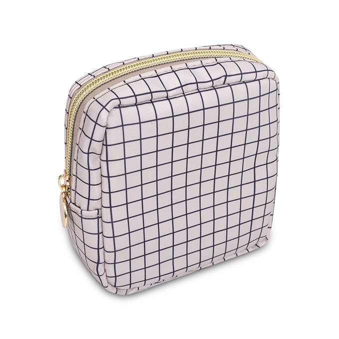 Mini Makeup Pouch for Purse, Nylon Travel Toiletry Organizers Small Cosmetic Bag for Women Girl, Checkered Cute Zipper Coin Purse Preppy Storage Bag for School Work(Mini-Checkered)