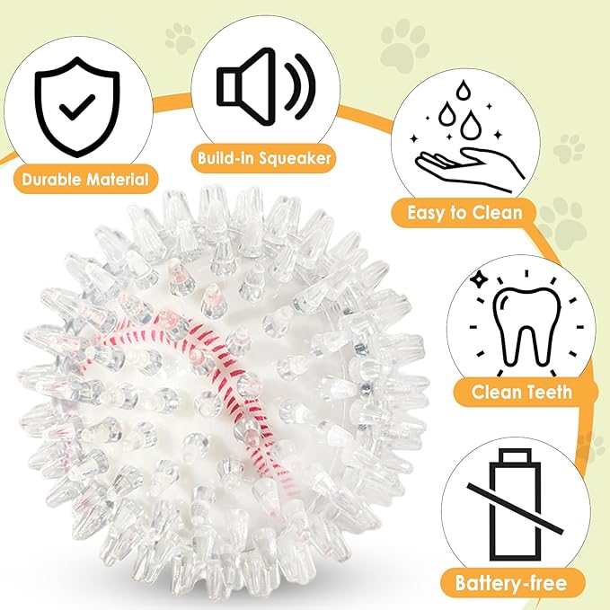 4 Pack Squeaky Dog Toy Balls - 3.54" Durable Spikey Balls for Aggressive Chewers, Tough Natural Rubber Interactive Fetch Toys for Medium & Large Dogs, Dental Care Teething Balls