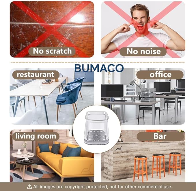 BUMACO Chair Leg Floor Protectors Square Chair Leg Protectors for Hardwood Floors Silicone Pads Covers to Protect Floors Clear-40 Pcs Square S Fit (3/4" to 1")