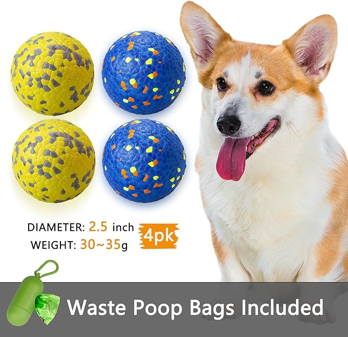 POUPUA 4-Pack Super Bouncy Dog Balls — Lightweight & Safe (Won’t Hurt Dogs), Indestructible Tennis Balls for Aggressive Chewers, Durable Floating Fetch Toys for Small & Medium Dogs