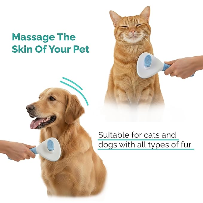 PETS-LAMB Self-Cleaning Dog and Cat Grooming Brush, Suitable for Long or Short Hair, Loose Hair Removal Brush, Easy to Remove, Pet Massage Tool. (Blue)