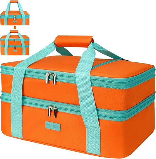 Vuudh Expandable Casserole Carrier Bag - Double Decker Food Bag, Insulated Casserole Carrier for Hot or Cold Food, Lasagna Holder Tote for Picnics,Beaches,Traveling or Gifts