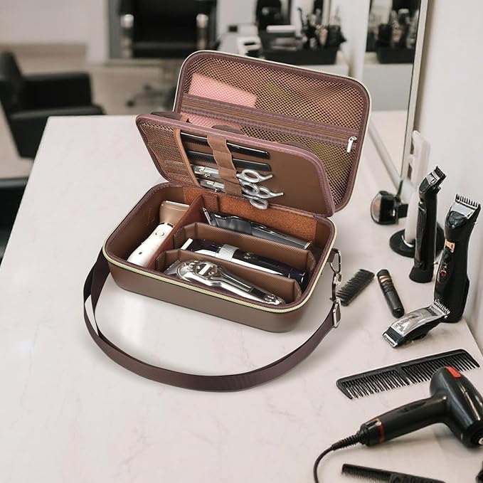 casmilee Barber Case for Hair Clippers Cutting Supplies, Trimmer Accessories Organizer for Wahl/for Ufree/for Andis Men Women Razor Grooming Kits, for Oneisal Dog Shaver- Travel Bag Only (Brown)