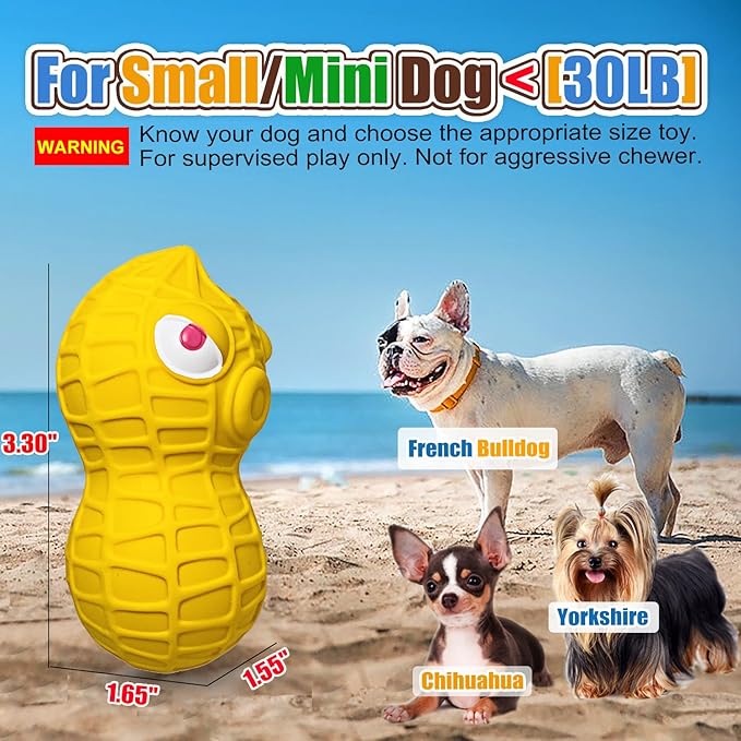 HOLYSTEED Squeaky Dog Toys for Small Dogs- Natural Latex Squeaky Dog Balls for Puppies & Mini Dogs | Soft, Safe & Interactive, Chew Toys Peanut | Indoor & Outdoor Fetch Play