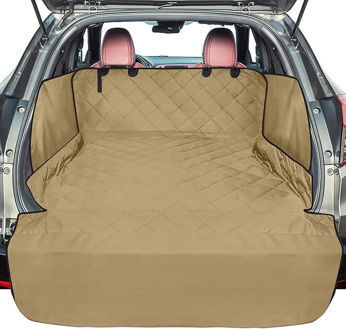 F-color SUV Cargo Liner for Dogs - Waterproof Pet Cargo Liner with Side Flaps, Comfort Dog Cargo Cover with Bumper Flap, Scratchproof Non-Slip Large for Full-Size SUVs Vans, 55 x 93 Inch, Khaki