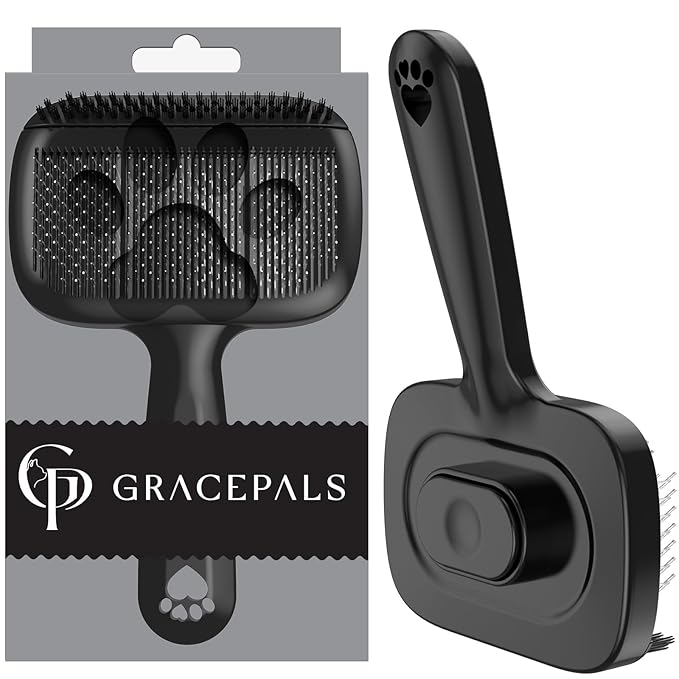 Self Cleaning Dog Brush for Shedding - Bristle Brush and Long/Short Needles Design, Skin Friendly, Slicker Deshedding Dog Brush, Hair Removal for Long & Short Haired Pets (Black)