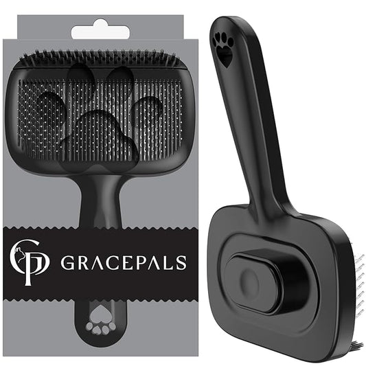 Self Cleaning Dog Brush for Shedding - Bristle Brush and Long/Short Needles Design, Skin Friendly, Slicker Deshedding Dog Brush, Hair Removal for Long & Short Haired Pets (Black)