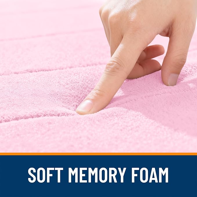 OLANLY Memory Foam Toilet Rugs U Shaped 24x20, Super Soft Absorbent Contour Bath Rugs, Quick Dry, Machine Washable Toilet Mat, Bathmat Floor Carpet, Bathroom Home Decor Accessories, Pink