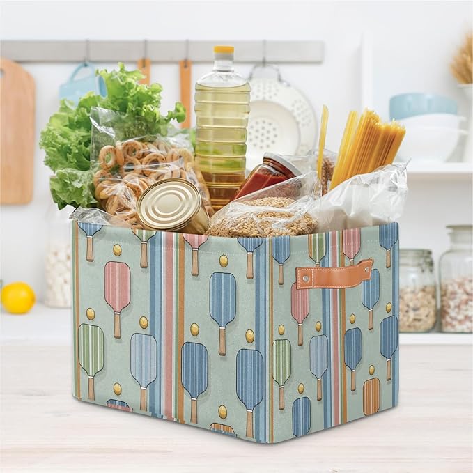 Cubes Storage Baskets,Pickleball Sport Foldable Storage Box,Waterproof Open Shelf Organizer Bin for Kid Clothes Toy Empty Gift Baskets
