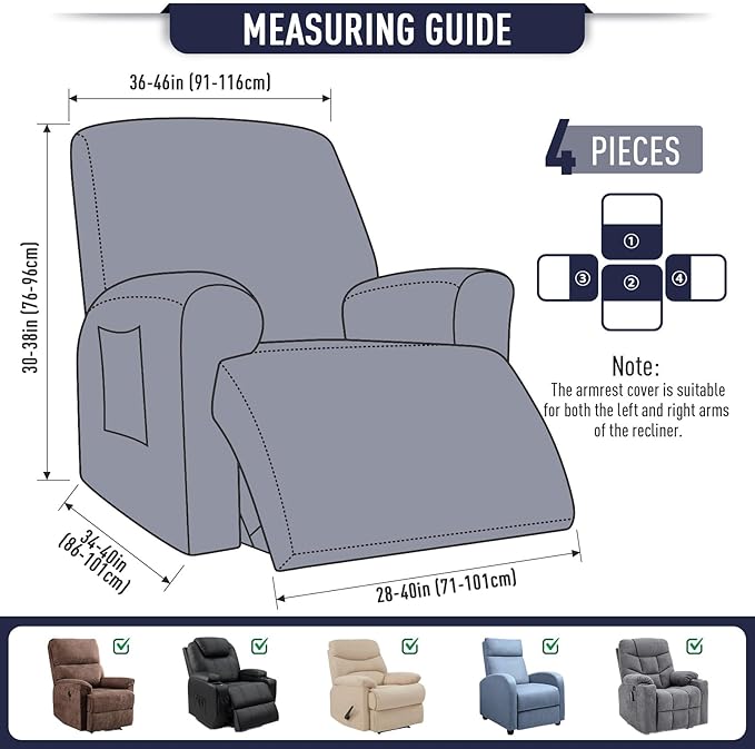 TAOCOCO Oversized Recliner Chair Covers, 1 Seater Streach Recliner Covers Soft Couch Protector Furniture Protector Covers with Elastic Chair Cover Jacquard Pattern (Navy Blue)