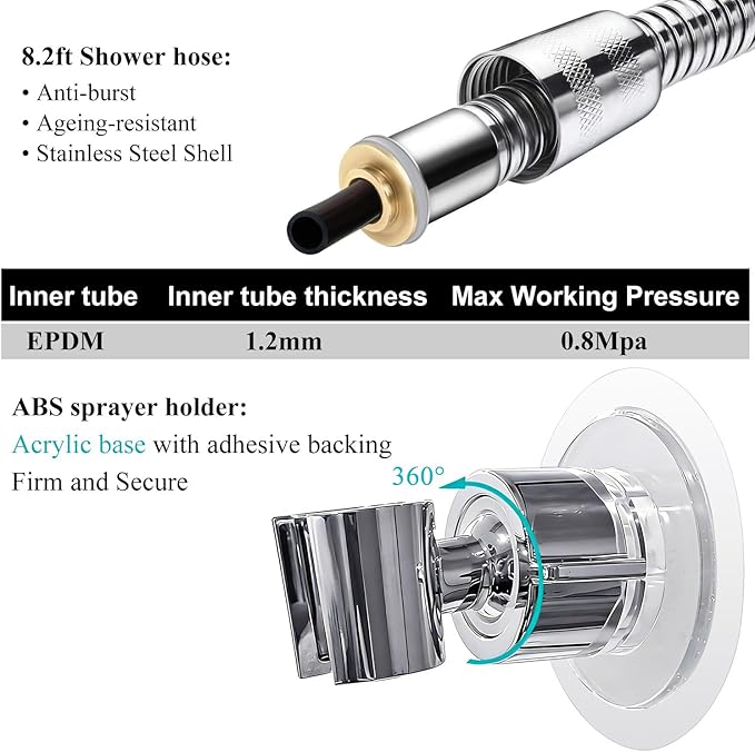 Sneatup Pet Shower Set with 8.2ft Hose & Flow Control Valve for Bathroom Shower Arm