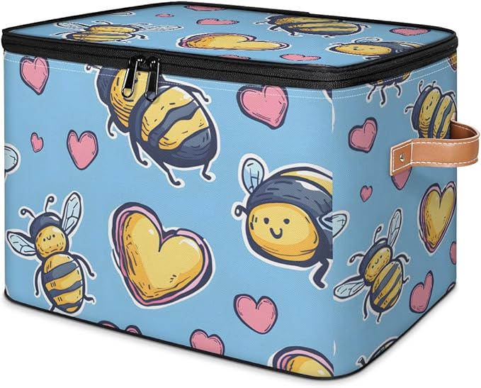 Cubes Storage Baskets,Bees Empty Gift Basket,Foldable Storage Box Bin,Waterproof Open Shelf Basket Organizer for Clothes Toy Bedroom Nursery Spring Home Decorative