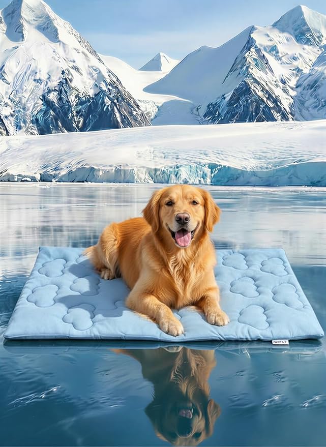 Huafly Dog Cooling Mat,Dual-Sided Cooling Mat for Dogs–Cooling Fabric for Summer,Velvet for All Seasons–Portable for Crate,Car Seat,Sofa&Floor,Machine Washable,Keeps Cats,Dogs&Puppies Cool,Cloud Blue