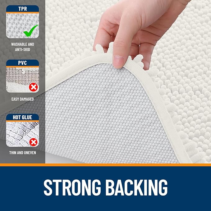 OLANLY Bathroom Rugs 30x18, Extra Soft Absorbent Chenille Bath Rugs, Rubber Backing Quick Dry, Machine Washable Bath Mats for Bathroom Floor, Tub and Shower, Home Decor Accessories, Ivory