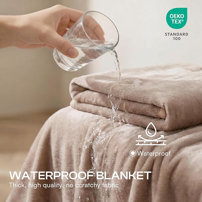 Luciphia Waterproof Blanket for Dog Washable Reversible Sherpa Fleece Throw Blanket for Bed Couch Soft Liquid Pee Proof Furniture Cover Protector for Small Medium Large Pet Cat Khaki 35" x 25"
