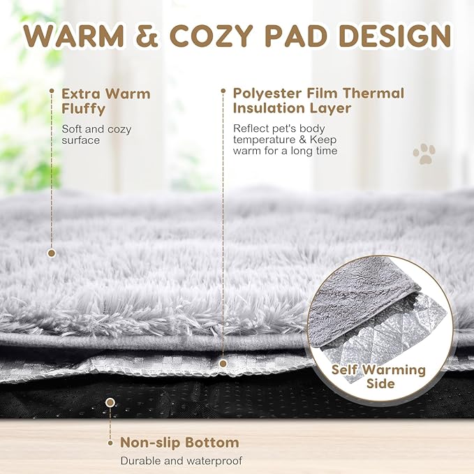4 Pack Self Warming Cat Pad Self Heating Cat Mat Thick Faux Fur Plush Pet Bed Thermal Washable Dog Mat Anti Slip Bottom for Outdoor Indoor Pets(Grey,18" X 24")