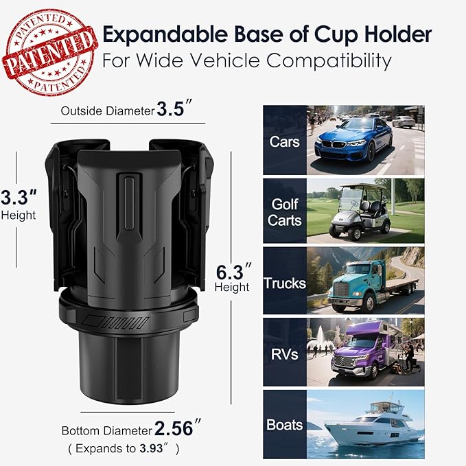 2Pack Cup Holder Expander, Car Cup Holder Expander Compatible with Yeti, Hydro Flask, Nalgene, Takeya, Camelbak, Owala Tumblers, Ramblers, Mugs, Large Bottles in 2.6"- 4.8", No Tools Required