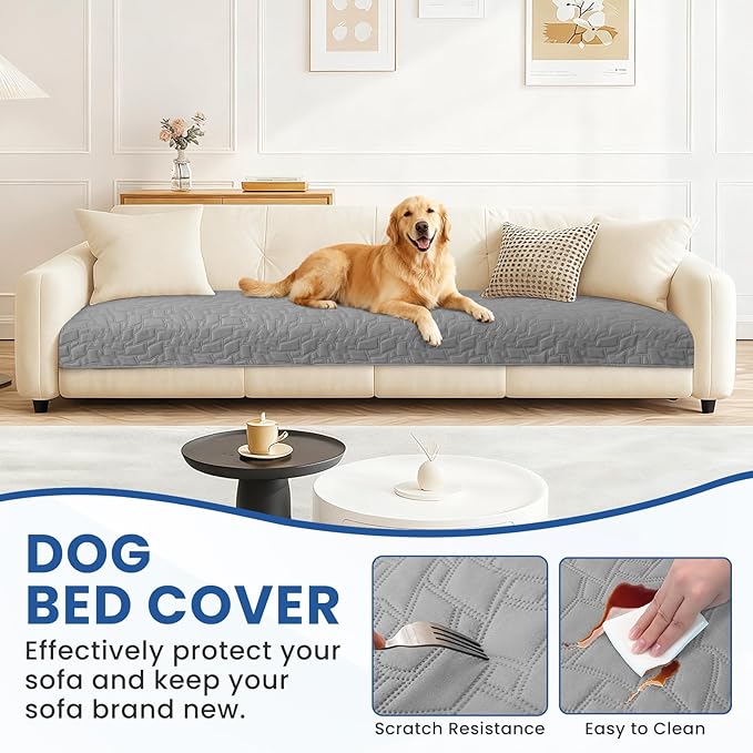 Waterproof Dog Bed Cover Pet Blanket, Soft Couch Cover for Dogs Washable, Non-Slip Dog Blanket Protect Furniture Couch Sofa Car for Puppy Large Dogs Cat (82x102 Inch, Light Grey)