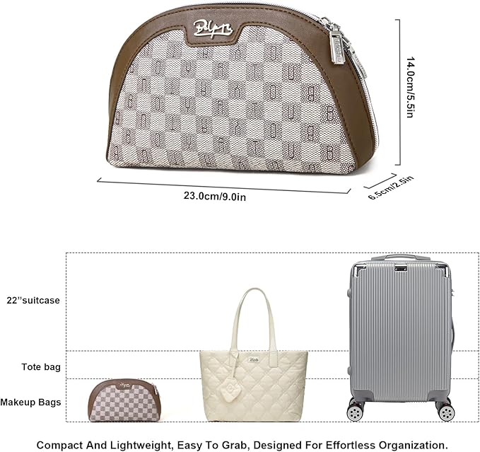 BOYATU Small Travel Makeup Bag for Women: Elegant Vegan Leather Cosmetic Pouch for Purse - Waterproof Toiletry Bag with Mirror(023-Light Brown)