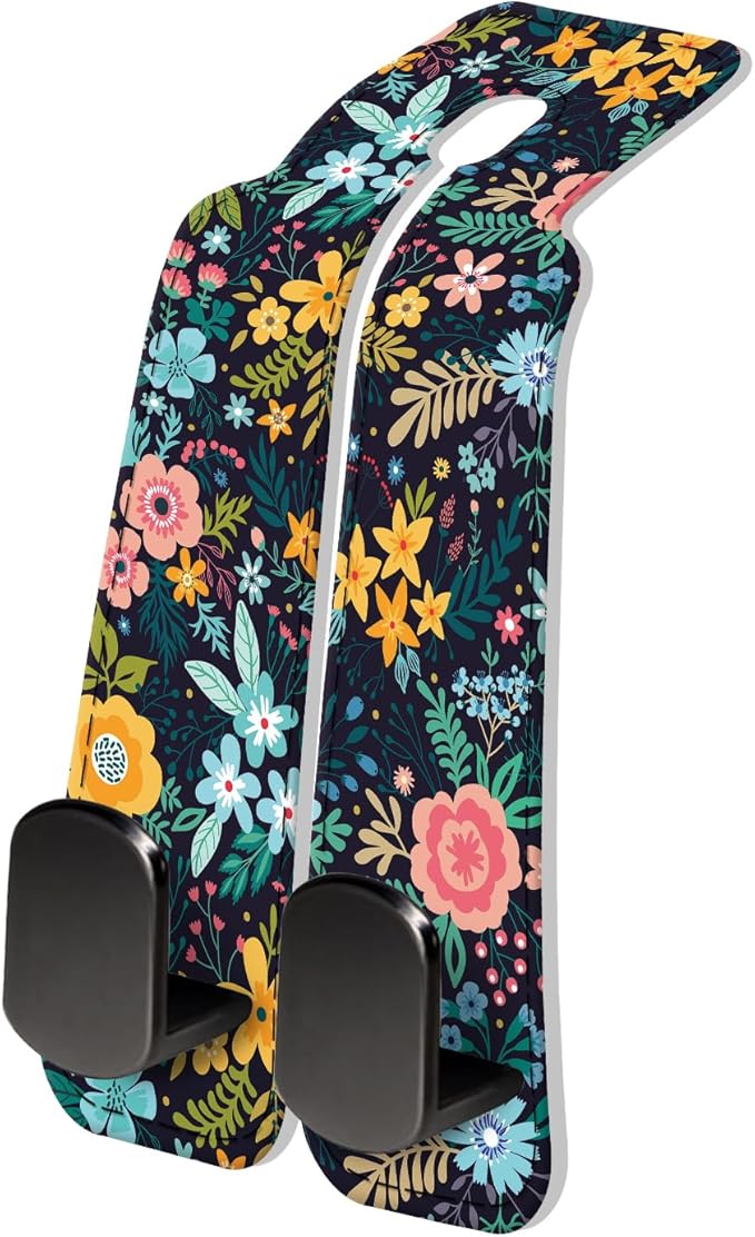 PU Leather Car Seat Hook, Storage Headrest Hanger, Cute Car Backseat Organizer, Car Hooks For Purses and Bags Dark Floral Pattern